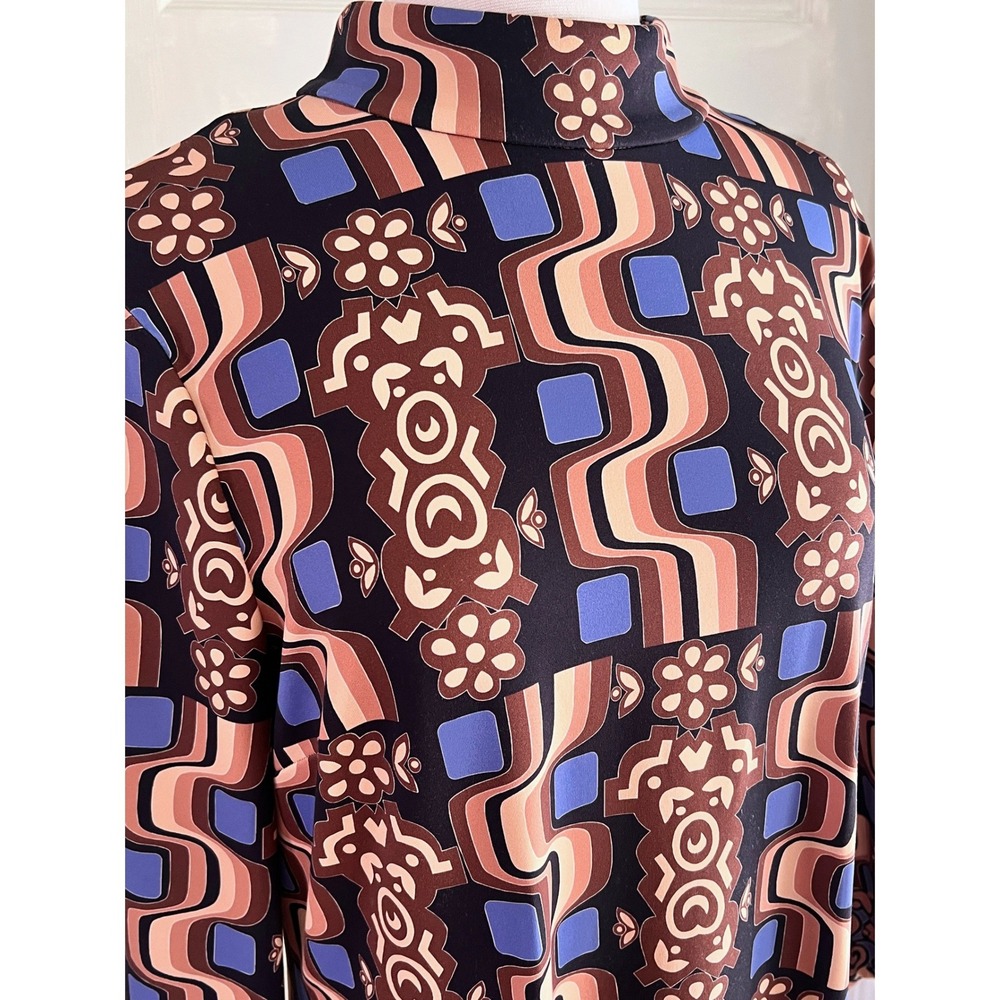 J.McLaughlin Catalina Cloth Dress L Womens Mod Classic Mock Neck Brown Retro